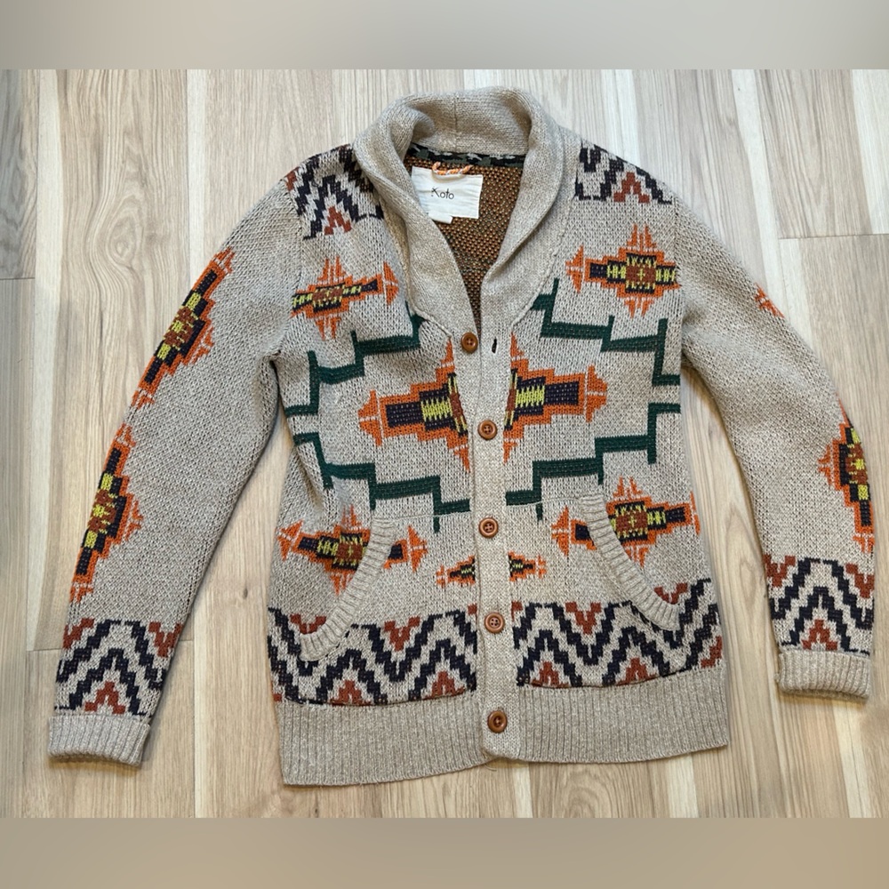 Koto Long Sleeve Cardigan Sweater Tan Aztec XS